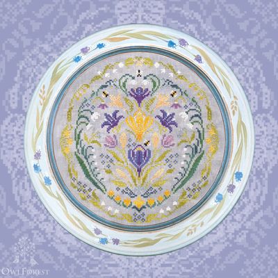 Crocuses by Owl Forest Embroidery 2024 Printed counted cross stitch pattern, Set of Hand-Dyed Threads DMC  28, 32, 36 ct. with 2 strands