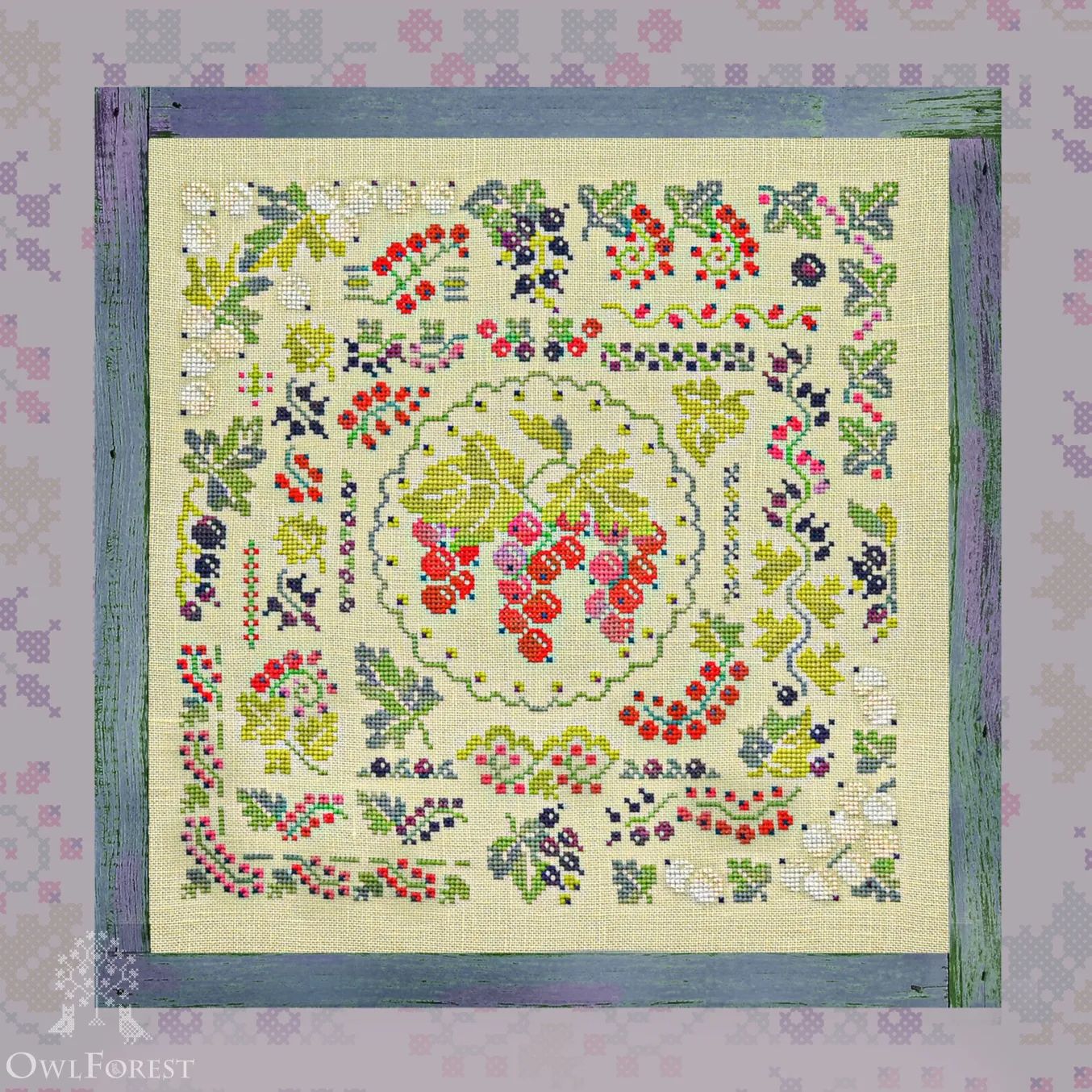 Currant Summer by Owl Forest Embroidery 2021 Counted cross stitch pattern, Set of Hand-Dyed Threads 28, 32, 36 ct.