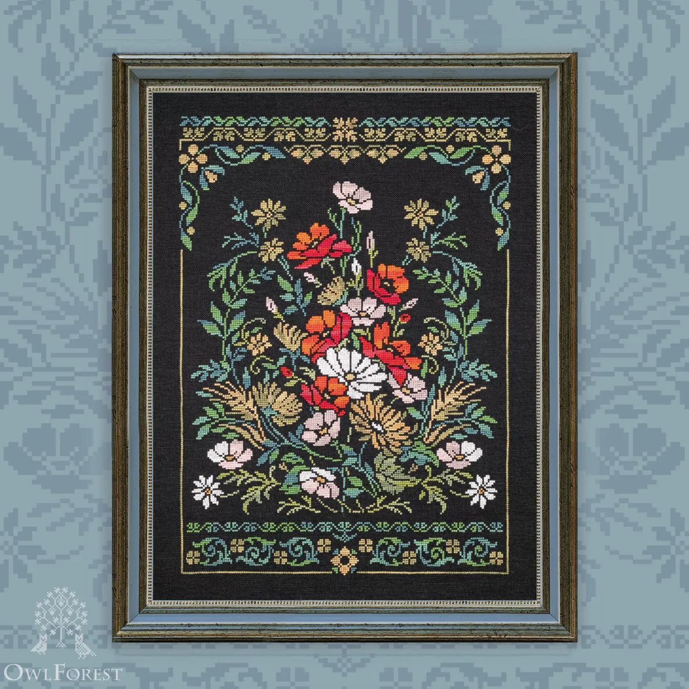Herbs and Flowers by Owl Forest Embroidery 2025 Printed counted cross stitch pattern, Set of Hand-Dyed Threads (DMC)