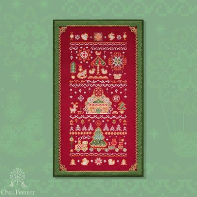 Gingerbread Christmas by Owl Forest Embroidery 2024 Printed cross stitch pattern, Set of Hand-Dyed Threads DMC 32, 36 ct. with 2 str.