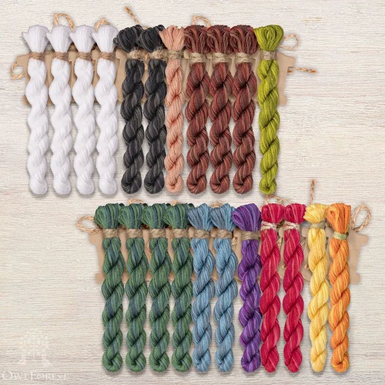 Twelve Months by Owl Forest Embroidery 2025 SAL Set of OwlForest Hand-Dyed DMC Threads 36 ct with 2 strands