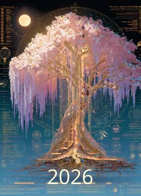 Futuristic Botanical Wall Calendar 2026 Scientific Nature Art Style Size: A3 (11"x17"), Top Binding Calendar by designer OrAbeille