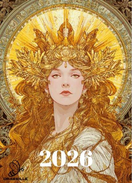 Muse of the Zodiac Wall Calendar 2026 Art Nouveau Style Size: A3 (11"x17"), Top Binding Calendar by designer OrAbeille