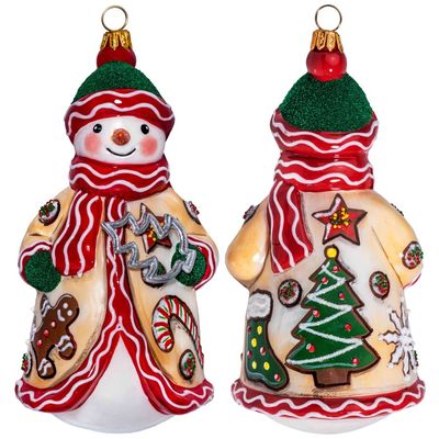 Christmas Cookie Baker Snowman Handmade Christmas Tree Glass ornament by Joy To The World Collectibles