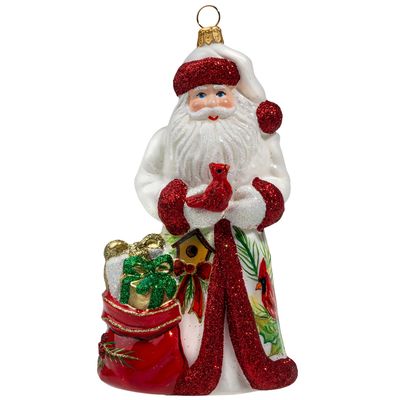 Glitterazzi Cardinal Santa Handmade Christmas Tree Glass ornament by Joy To The World Collectibles