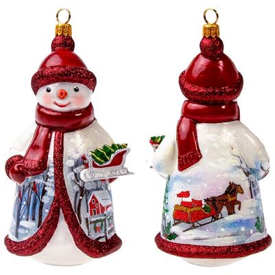 Vintage Sleighride Snowman Handmade Christmas Tree Glass ornament by Joy To The World Collectibles