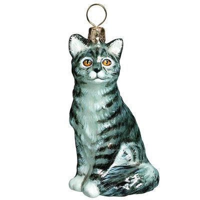 American Shorthair Gray Handmade Christmas Tree Glass ornament by Joy To The World Collectibles
