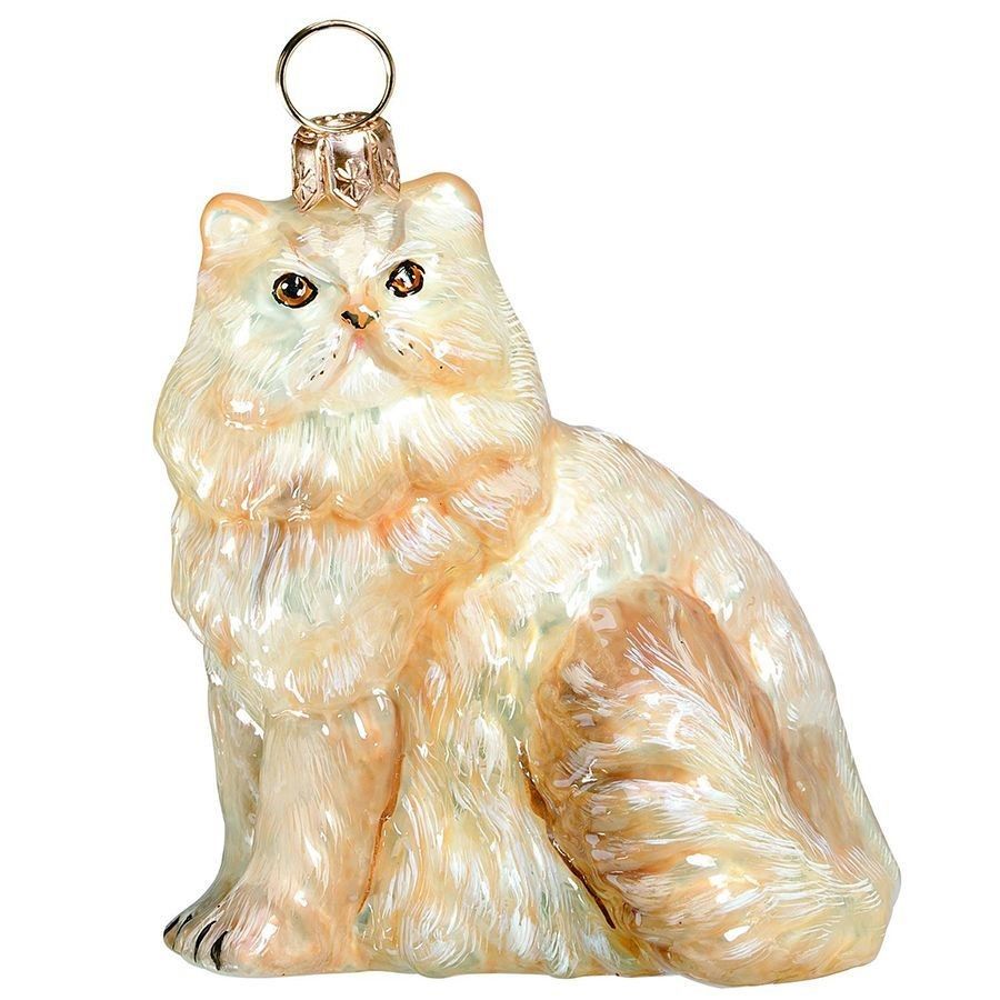 Persian Cat Cream Handmade Christmas Tree Glass ornament by Joy To The World Collectibles