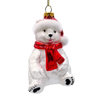 Classic White Polar Bear Handmade Christmas Tree Glass ornament by OrnamentallyYou