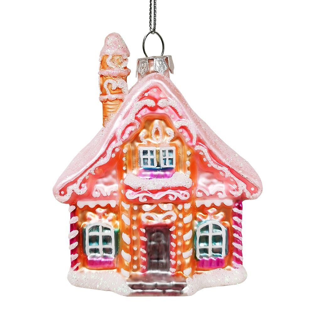 Frosted Pink Cottage Handmade Christmas Tree Glass ornament by OrnamentallyYou