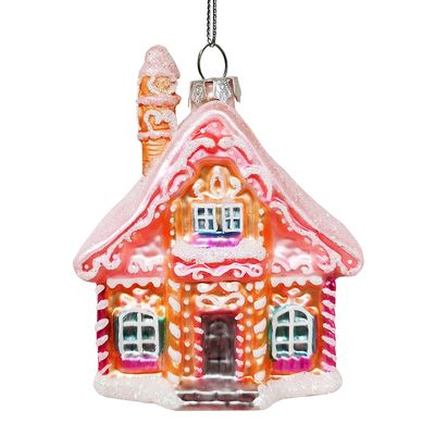 Frosted Pink Cottage Handmade Christmas Tree Glass ornament by OrnamentallyYou