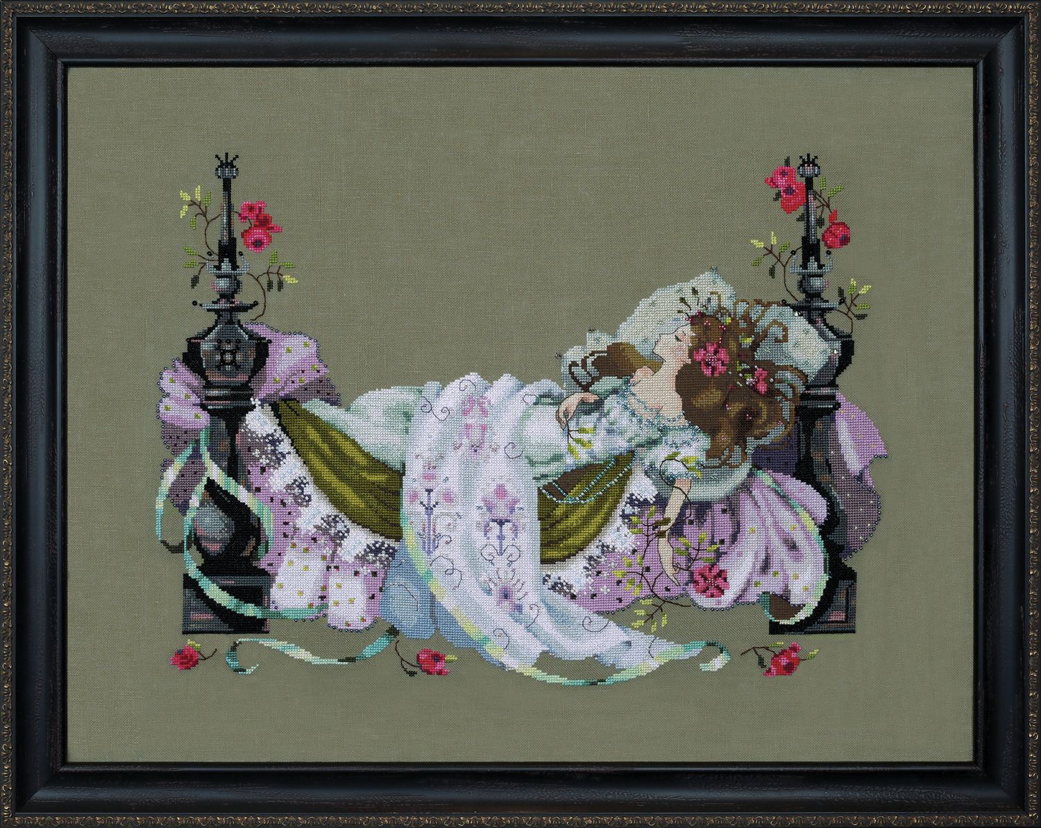Rosamund by Mirabilia Designs 2022 designer Nora Corbett The Sleeping Beauty Cross stitch pattern and embellishment pack