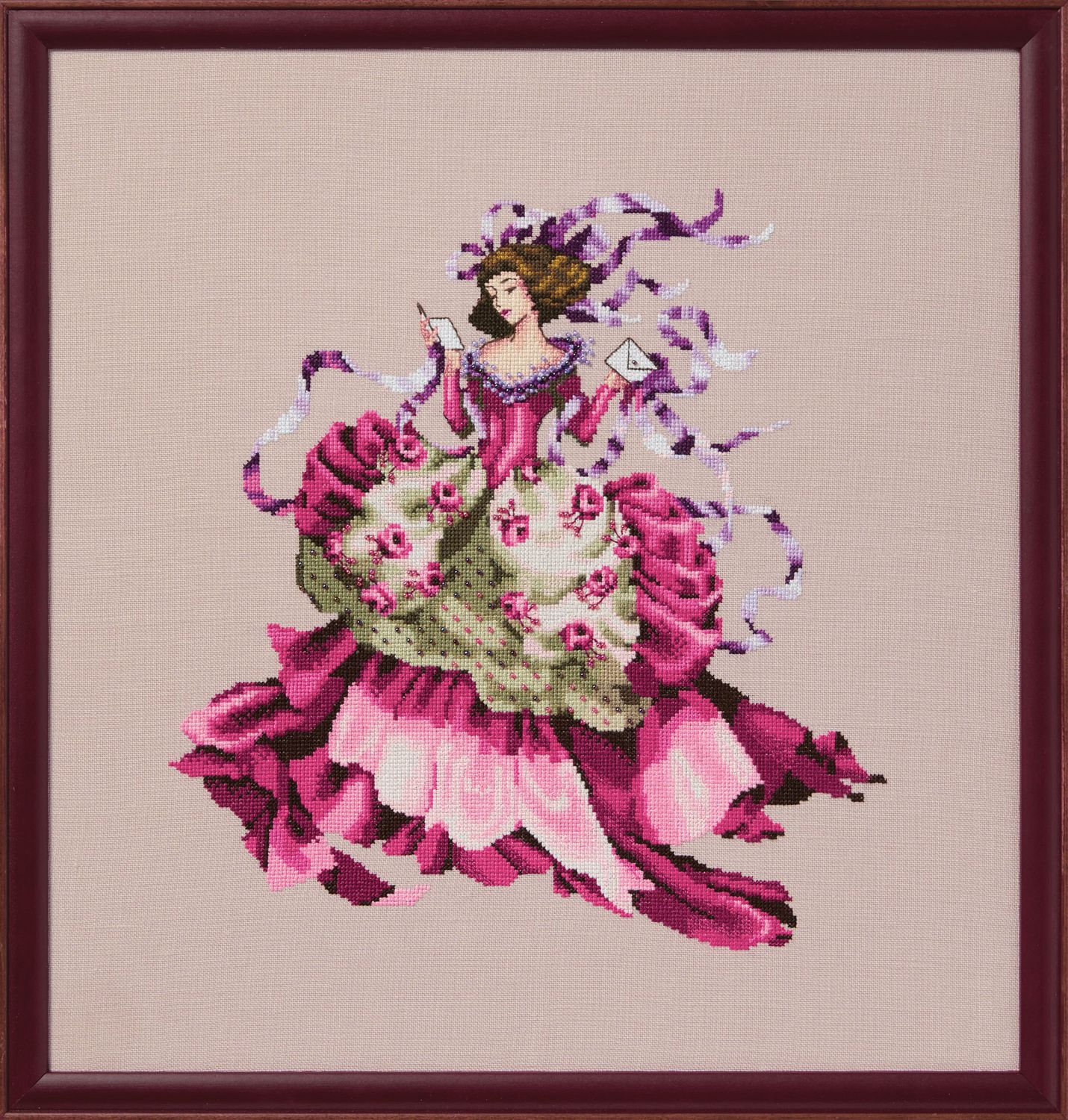 Pretty in Pink by Mirabilia Designs 2024 designer Nora Corbett Counted cross stitch pattern, embellishment pack
