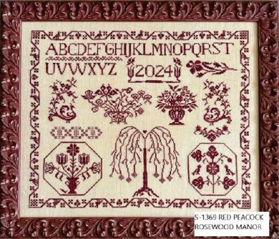 Red Peacocks by Rosewood Manor Design 2025 Counted cross stitch pattern