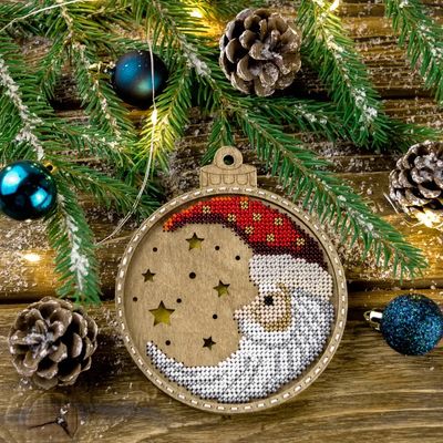 Santa Moon by Wonderland Crafts Christmas Bead embroidery kit on wood Made in Ukraine