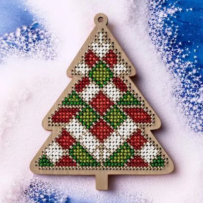 Stained Glass Christmas Tree by Wonderland Crafts 2024 Bead embroidery kit on wood Made in Ukraine