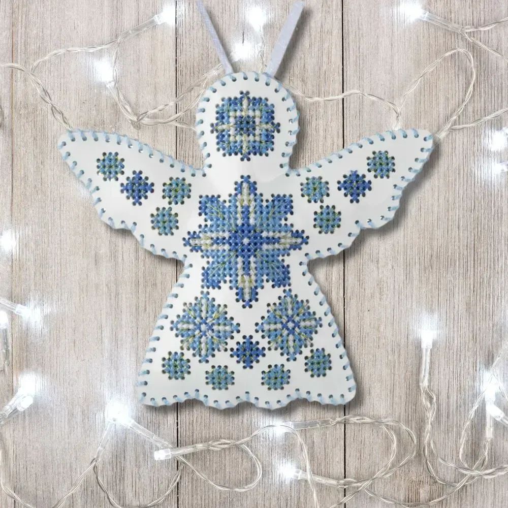 White Angel by Wonderland Crafts 2025 Christmas Ornament Faux Leather Cross-Stitch Kit Made in Ukraine