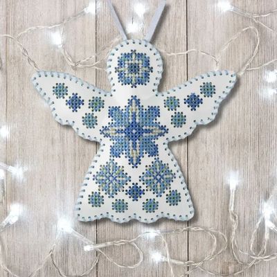 White Angel by Wonderland Crafts 2025 Christmas Ornament Faux Leather Cross-Stitch Kit Made in Ukraine