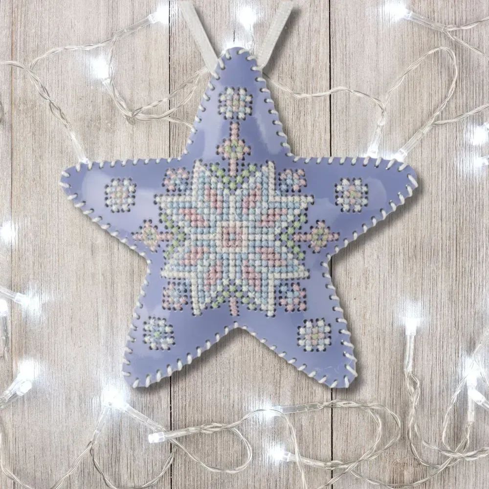 Light Blue Star by Wonderland Crafts 2025 Christmas Ornament (Double-Sided) Faux Leather Cross-Stitch Kit