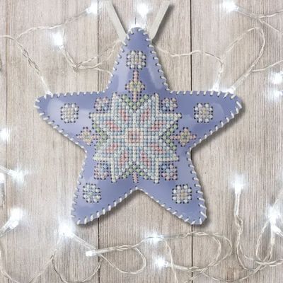 Light Blue Star by Wonderland Crafts 2025 Christmas Ornament (Double-Sided) Faux Leather Cross-Stitch Kit