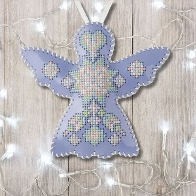 Light Blue Angel by Wonderland Crafts 2025 Christmas Ornament Faux Leather Cross-Stitch Kit Made in Ukraine
