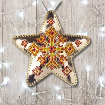 Rose Gold Star by Wonderland Crafts 2025 Christmas Ornament (Double-Sided) Faux Leather Cross-Stitch Kit