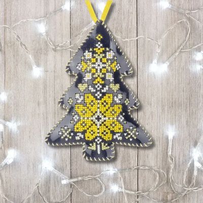 Blue Christmas Tree by Wonderland Crafts 2025 Christmas Ornament (Double-Sided) Faux Leather Cross-Stitch Kit