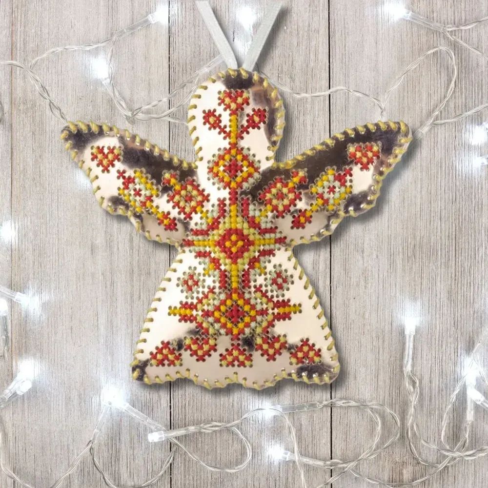 Rose Gold by Wonderland Crafts 2025 Christmas Ornament Faux Leather Cross-Stitch Kit Made in Ukraine