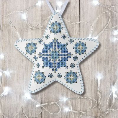 White Star by Wonderland Crafts 2025 Christmas Ornament (Double-Sided) Faux Leather Cross-Stitch Kit