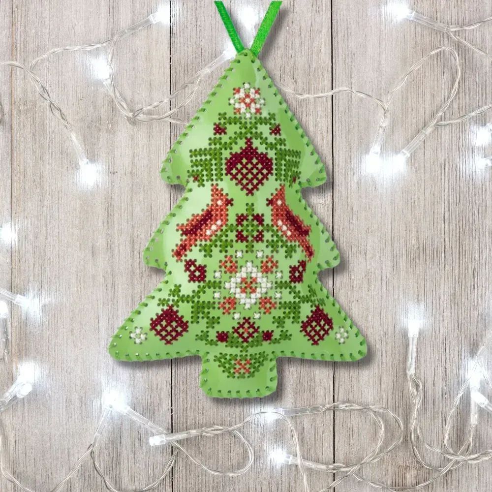 Light Green Christmas Tree by Wonderland Crafts 2025 Christmas Ornament (Double-Sided) Faux Leather Cross-Stitch Kit