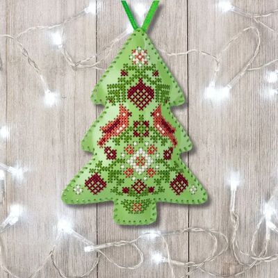 Light Green Christmas Tree by Wonderland Crafts 2025 Christmas Ornament (Double-Sided) Faux Leather Cross-Stitch Kit