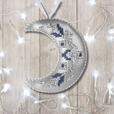 Silver Crescent Moon by Wonderland Crafts 2025 Christmas Ornament (Double-Sided) Faux Leather Cross-Stitch Kit