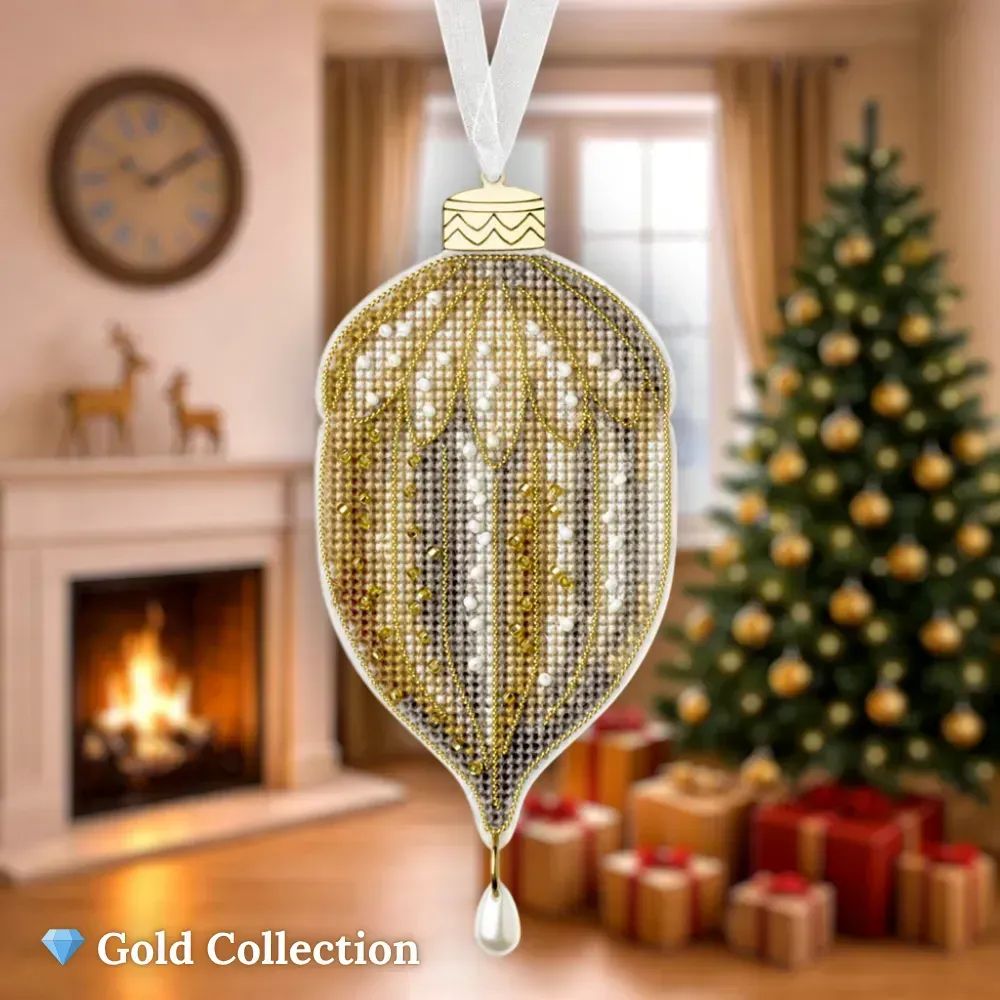 Golden Acorn by Wonderland Crafts 2025 Christmas Ornament Cross stitch kit on a plastic base