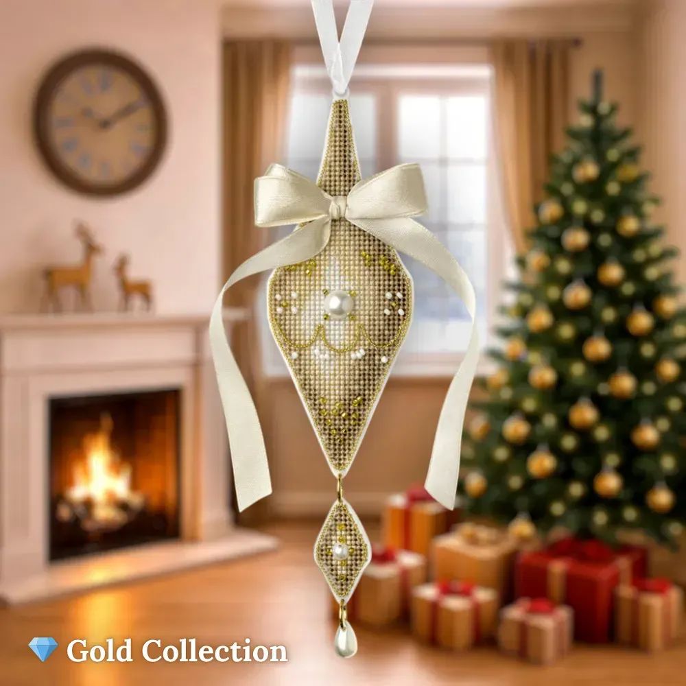 Crystal Icicle by Wonderland Crafts 2025 Christmas Ornament Cross stitch kit on a plastic base