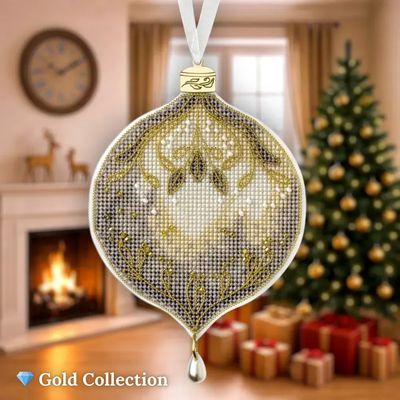 Golden Bauble by Wonderland Crafts 2025 Christmas Ornament Cross stitch kit on a plastic base