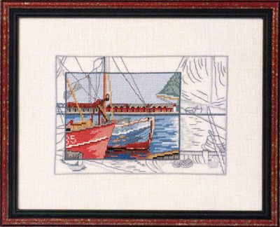 Two boats in harbor (To Kutter i havn) by Oehlenschläger OOE-Design Counted Cross Stitch kit