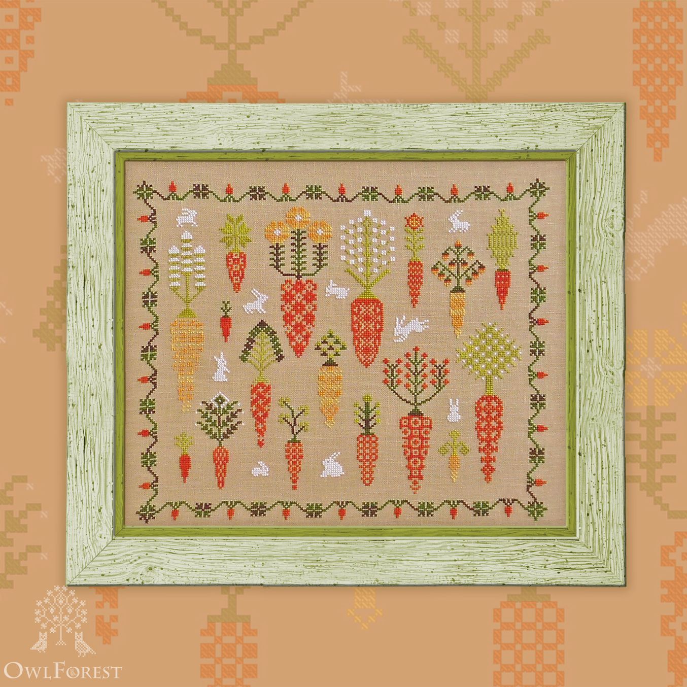 Carrot Forest by Owl Forest Embroidery. The Forest Samplers Series Cross stitch pattern Set of Hand-Dyed Threads DMC 28, 32, 36ct with 2 str