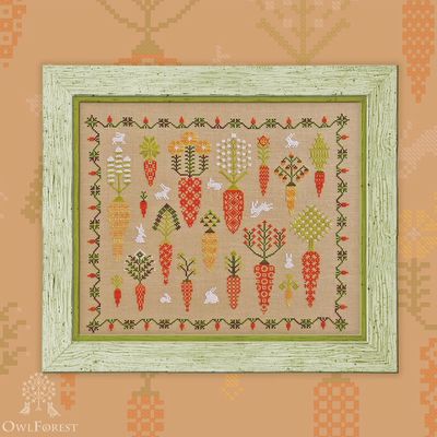 Carrot Forest by Owl Forest Embroidery. The Forest Samplers Series Cross stitch pattern Set of Hand-Dyed Threads DMC 28, 32, 36ct with 2 str