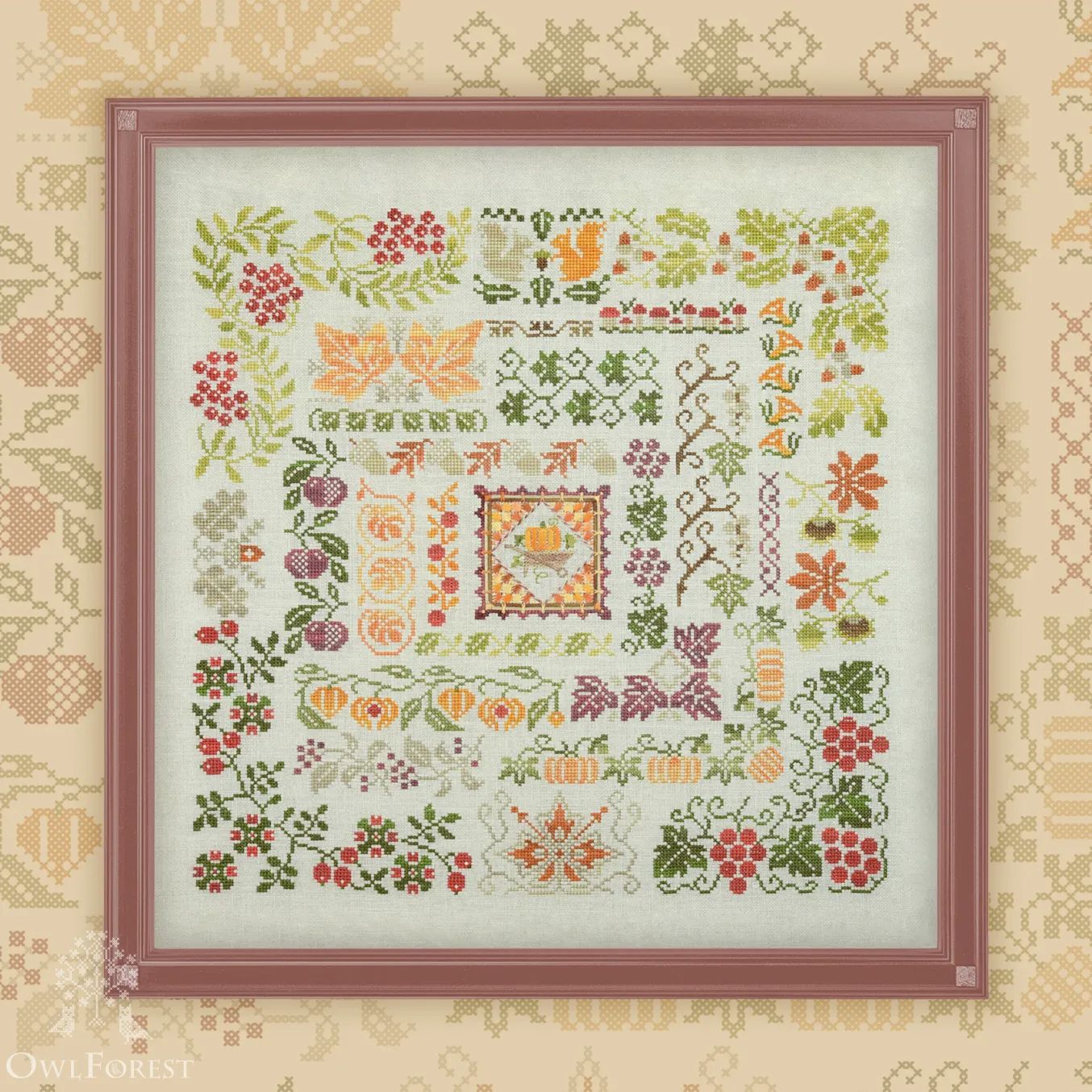 Bounteous Autumn by Owl Forest Embroidery. The Seasons Series Cross stitch pattern, Set of Hand-Dyed Threads DMC