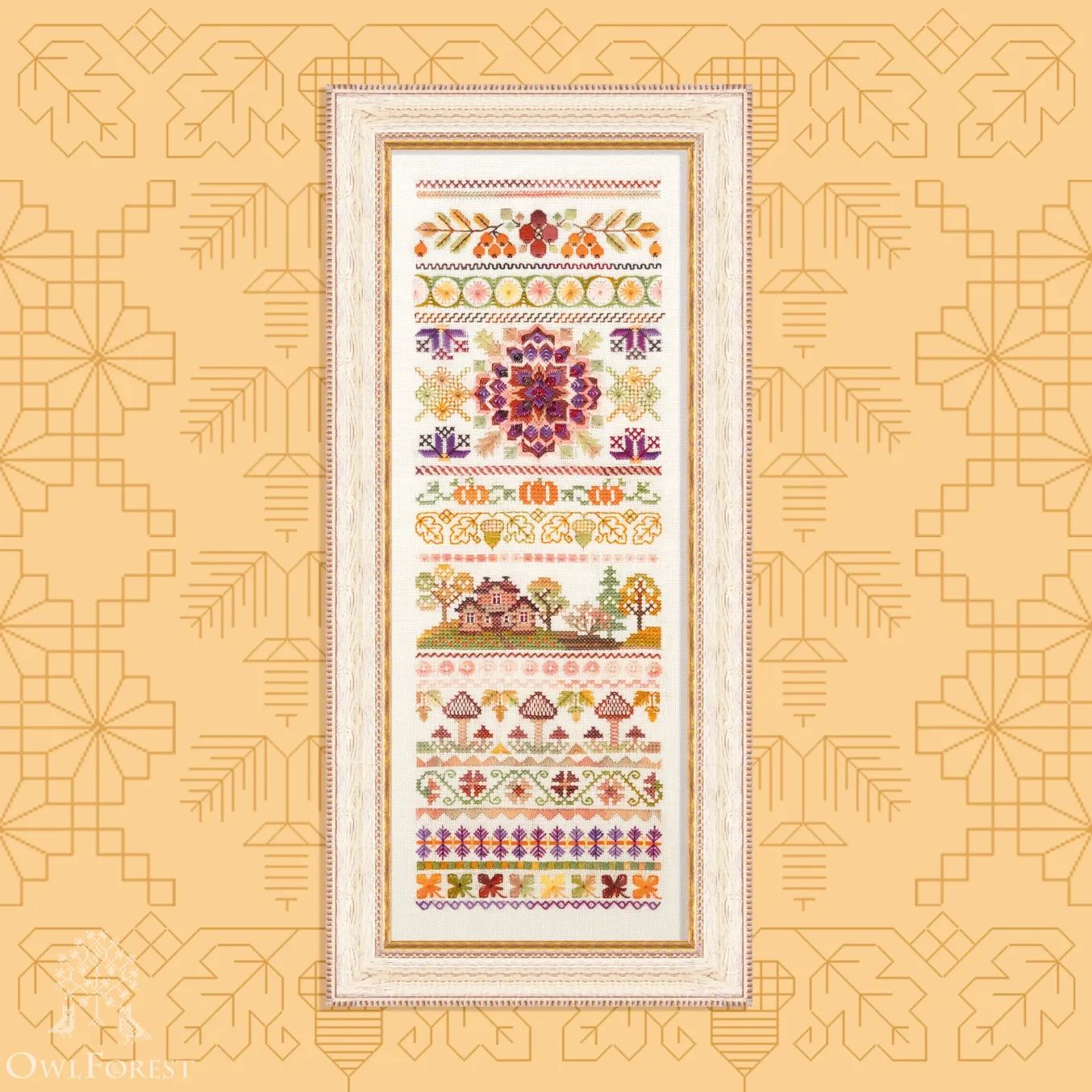 Color of the Autumn by Owl Forest Embroidery 2025 Printed counted cross stitch pattern, Set of Hand-Dyed Threads DMC