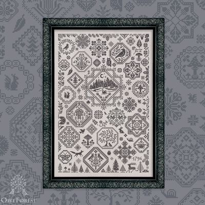 Quaker “Schwartzwald by Owl Forest Embroidery 2025 Printed counted cross stitch pattern, Set of Hand-Dyed Threads DMC 32ct with 2 strands