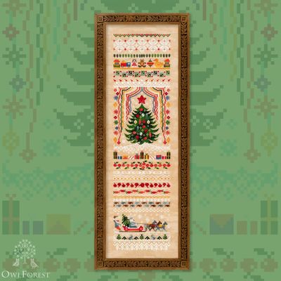 Christmas Tree by Owl Forest Embroidery 2024 Printed cross stitch pattern, Set of Hand-Dyed Threads DMC 32, 36 ct. with 2 str.