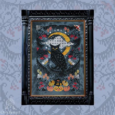 Moonlight Owl by Owl Forest Embroidery 2025 Printed counted cross stitch pattern, Set of Hand-Dyed Threads DMC