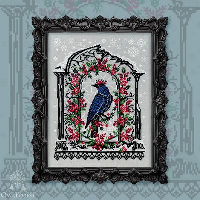 Harbinger of Winter by Owl Forest Embroidery 2025 Printed counted cross stitch pattern, Hand-Dyed Threads Set DMC