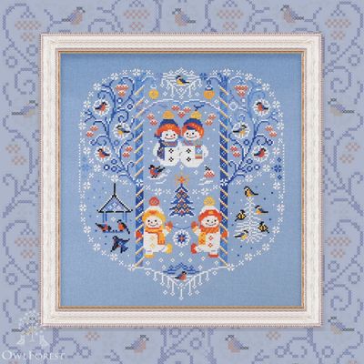 Snowy Stroll by Owl Forest Embroidery 2025 Printed counted cross stitch pattern, Set of OwlForest Hand-Dyed Threads DMC