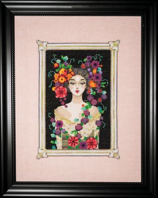 Camille in Bloom by Mirabilia Designs 2023 designer Nora Corbett Counted cross stitch pattern, embellishment pack