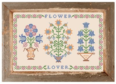 Flower Lover by Primitive and Wood (P&amp;W) designer Ruzanna Gladkova Printed Cross stitch pattern