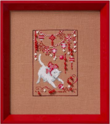 Kitty by Nora Corbett 2025 Christmas Fair Isle Red Collection Сross stitch pattern, Embellishment Pack