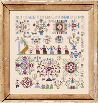 Five wise maidens Sampler by Primitive and Wood (P&amp;W) designer Ruzanna Gladkova Printed Cross stitch pattern