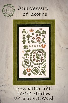 Anniversary of acorns by Primitive and Wood (P&amp;W) designer Ruzanna Gladkova Printed Cross stitch pattern